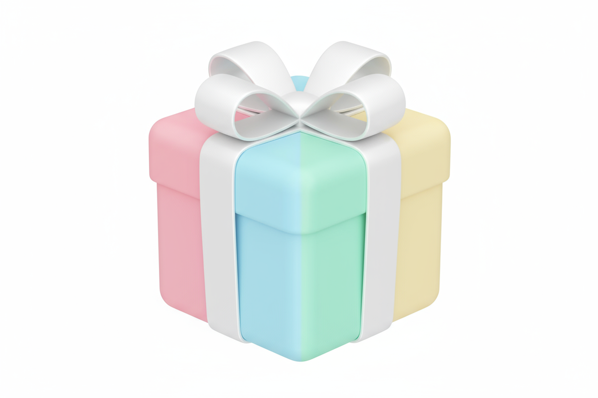 icona pacco regalo sfondo bianco e pacco colorato con colori adatti al sito my baby dream